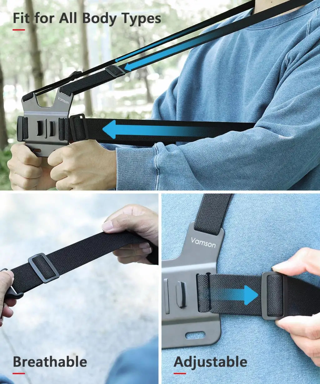 Vamson 360° Rotatable Chest Strap Phone Mount for iPhone & Samsung