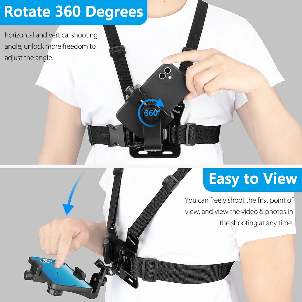 Vamson 360° Rotatable Chest Strap Phone Mount for iPhone & Samsung